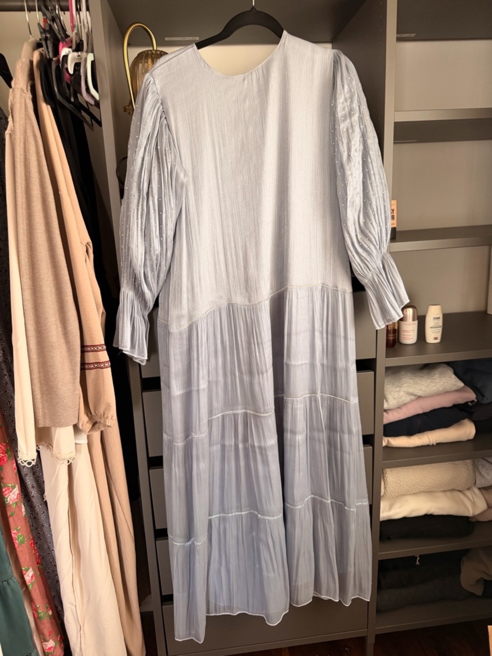 Light Blue Tiered Long Sleeve Women's Dress